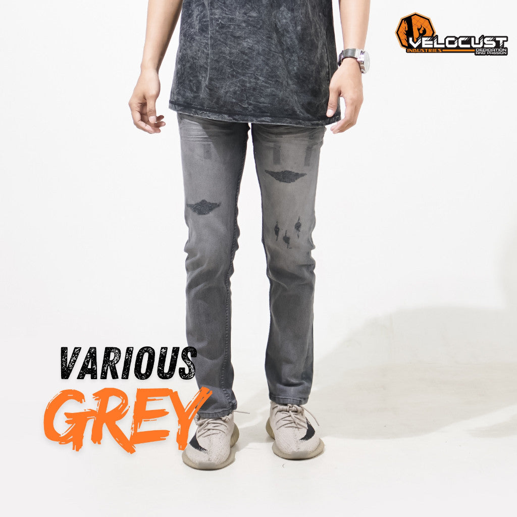 VELOCUST - Celana Jeans Slimfit Sobek Laser Black Series