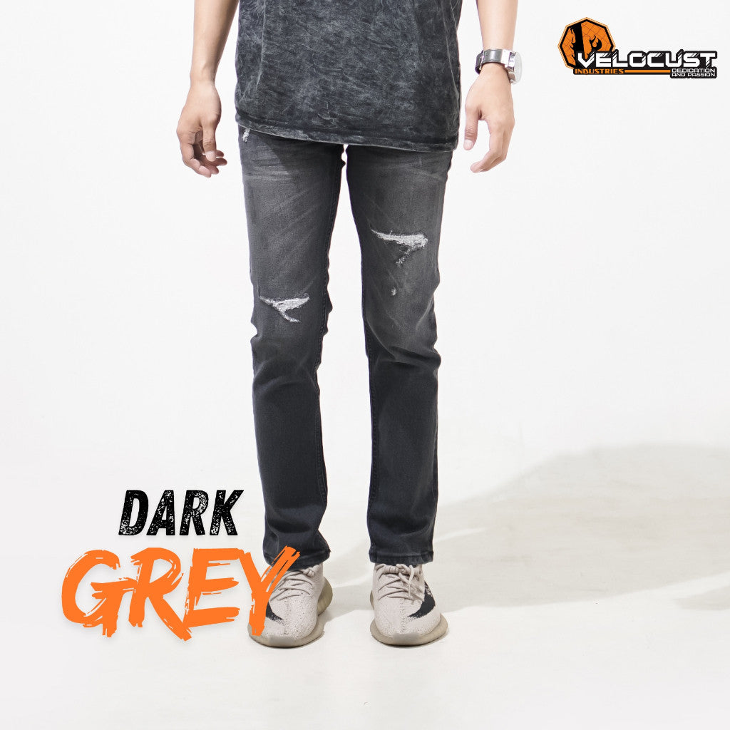 VELOCUST - Celana Jeans Slimfit Sobek Lapis Leather Patch Blue and Black Series