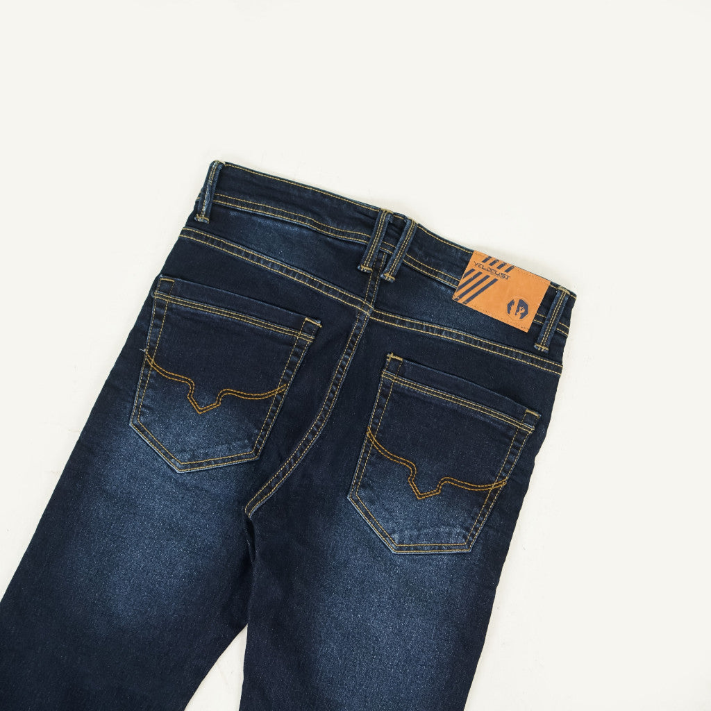 VELOCUST - Celana Jeans Slimfit Sobek Lapis Leather Patch Blue and Black Series