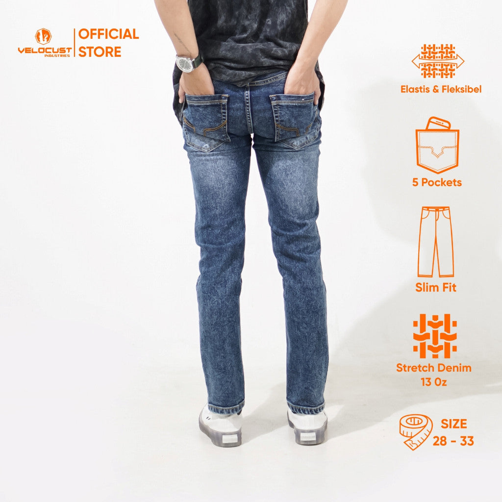 VELOCUST - Celana Jeans Slimfit Wringkle Blue Series