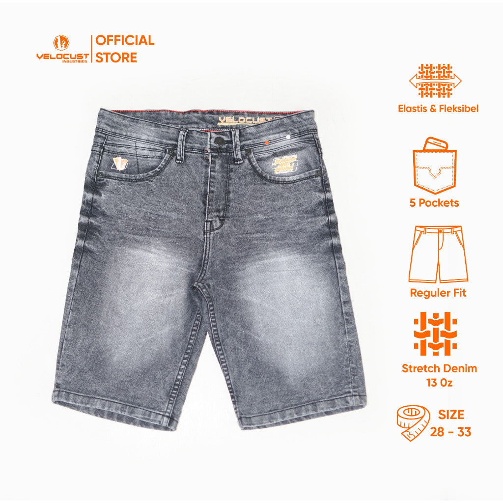 VELOCUST - FLEXUM Celana Pendek Jeans Slimfit Wringkle Black Series