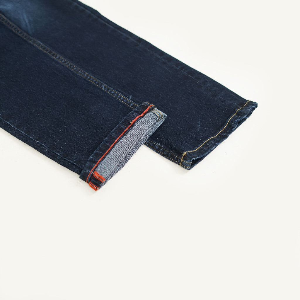 VELOCUST - Celana Jeans Slimfit Sobek Lapis Leather Patch Blue and Black Series
