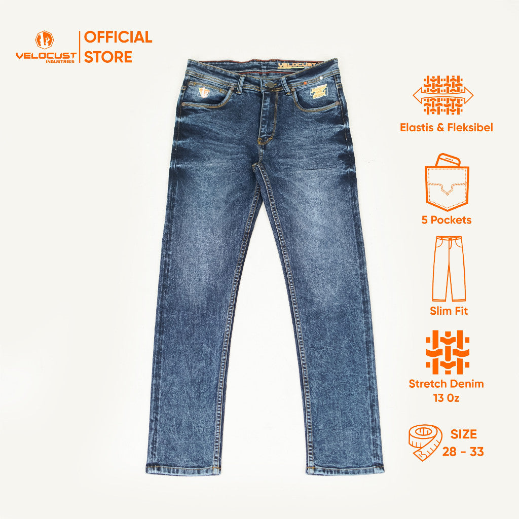 VELOCUST - Celana Jeans Slimfit Wringkle Blue Series