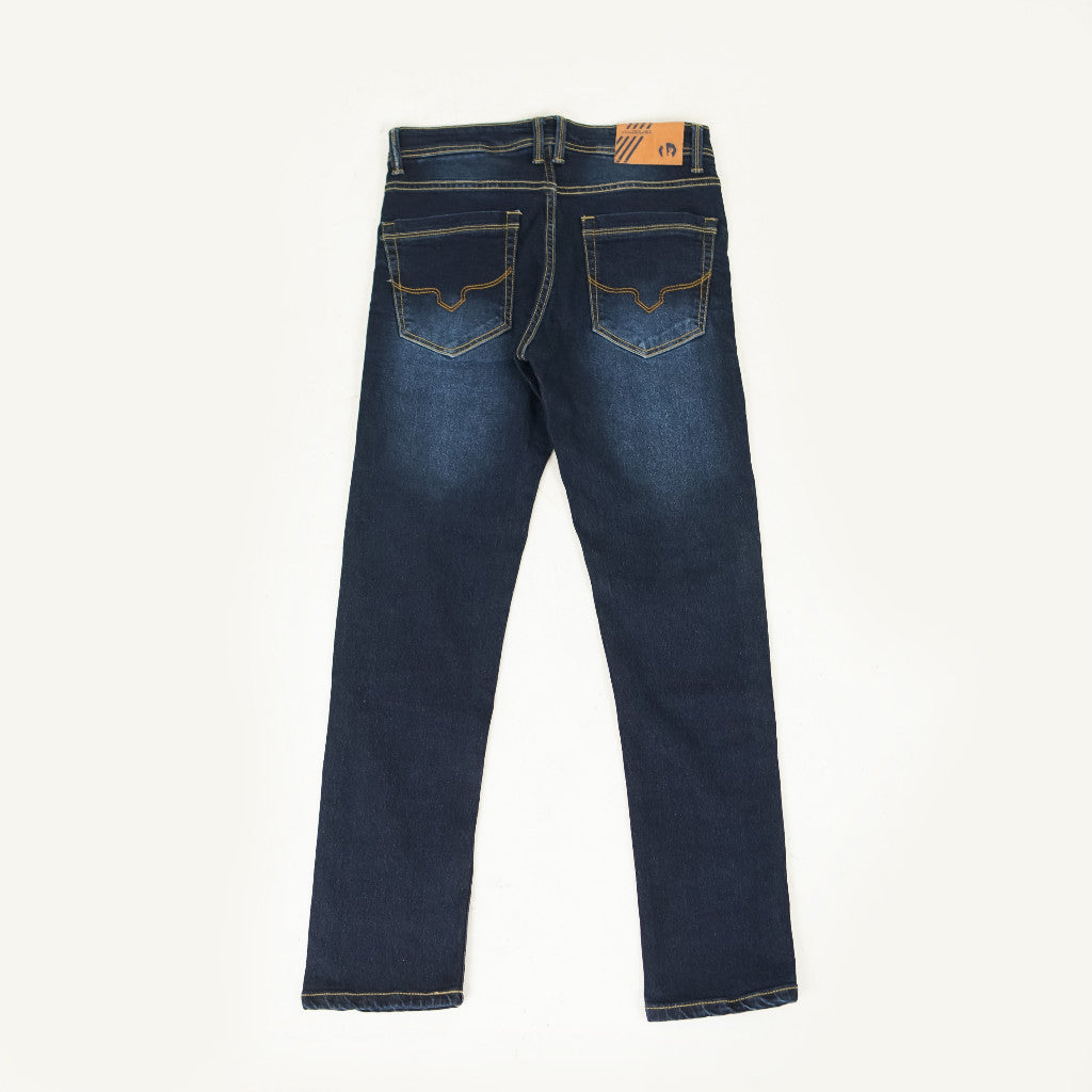 VELOCUST - Celana Jeans Slimfit Sobek Lapis Leather Patch Blue and Black Series