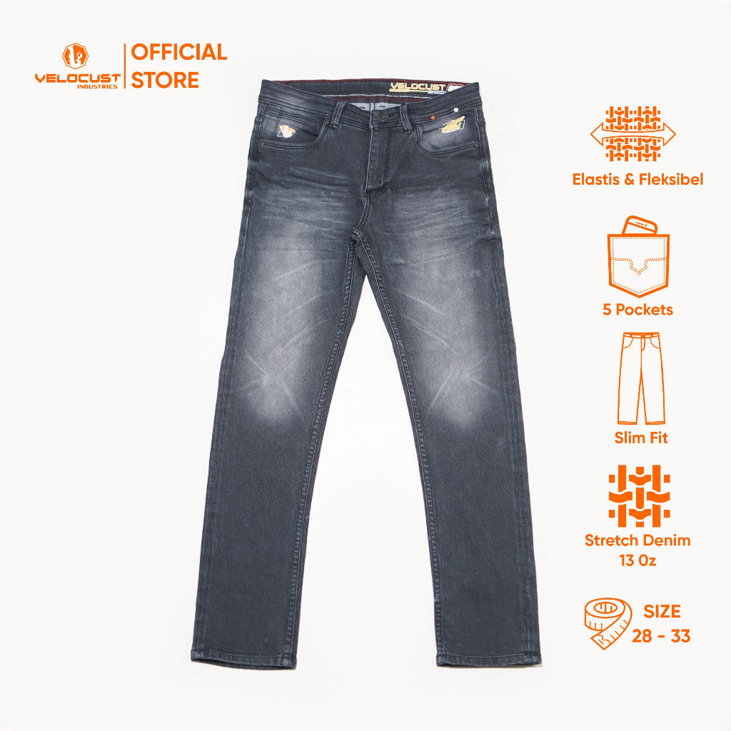 VELOCUST - Celana Jeans Selvedge Slimfit Wringkle Black Series