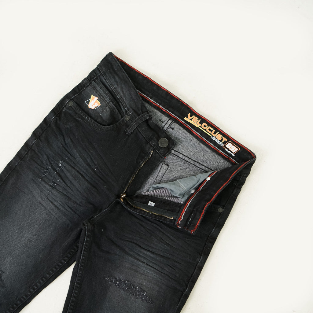 VELOCUST - Celana Jeans Slimfit Sobek Laser Black Series