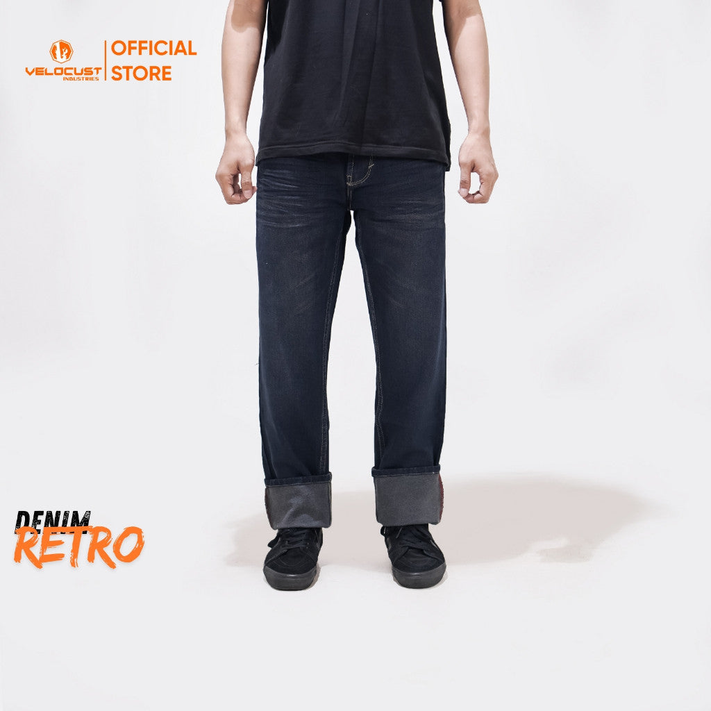 VELOCUST - ORTHOS Celana Panjang Jeans Selvedge Accent Wringkle Standard Reguler Fit Denim Washing 13 oz