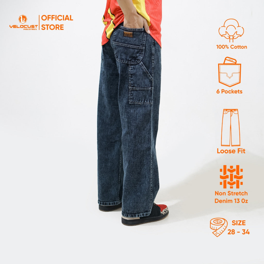 VELOCUST - TECHNICA Celana Panjang Jeans Loosefit Carpenter Pants Dark Snow Washing