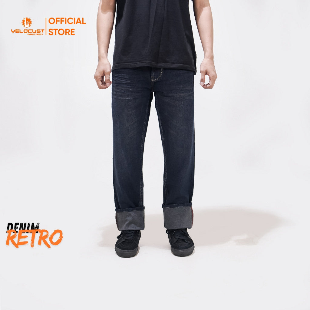 VELOCUST - ORTHOS Celana Panjang Jeans Selvedge Accent Wringkle Standard Reguler Fit Denim Washing 13 oz