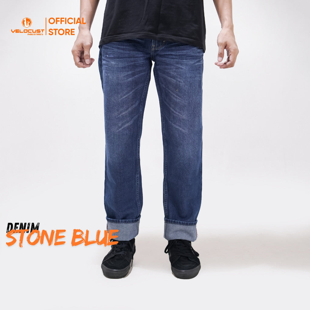 VELOCUST - ORTHOS Celana Panjang Jeans Selvedge Accent Wringkle Standard Reguler Fit Denim Washing 13 oz