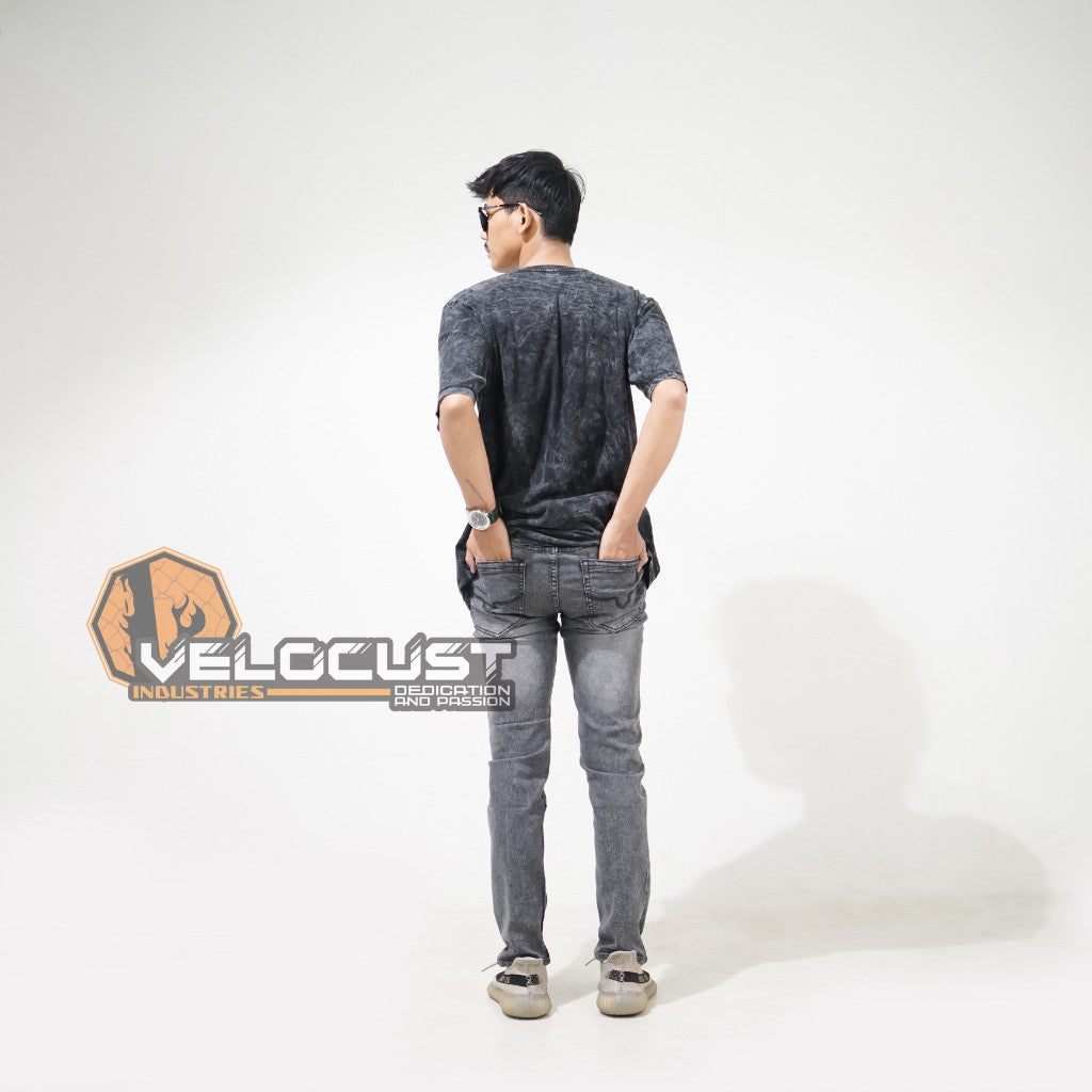 VELOCUST - Celana Jeans Slimfit Sobek Laser Black Snow Sandwash