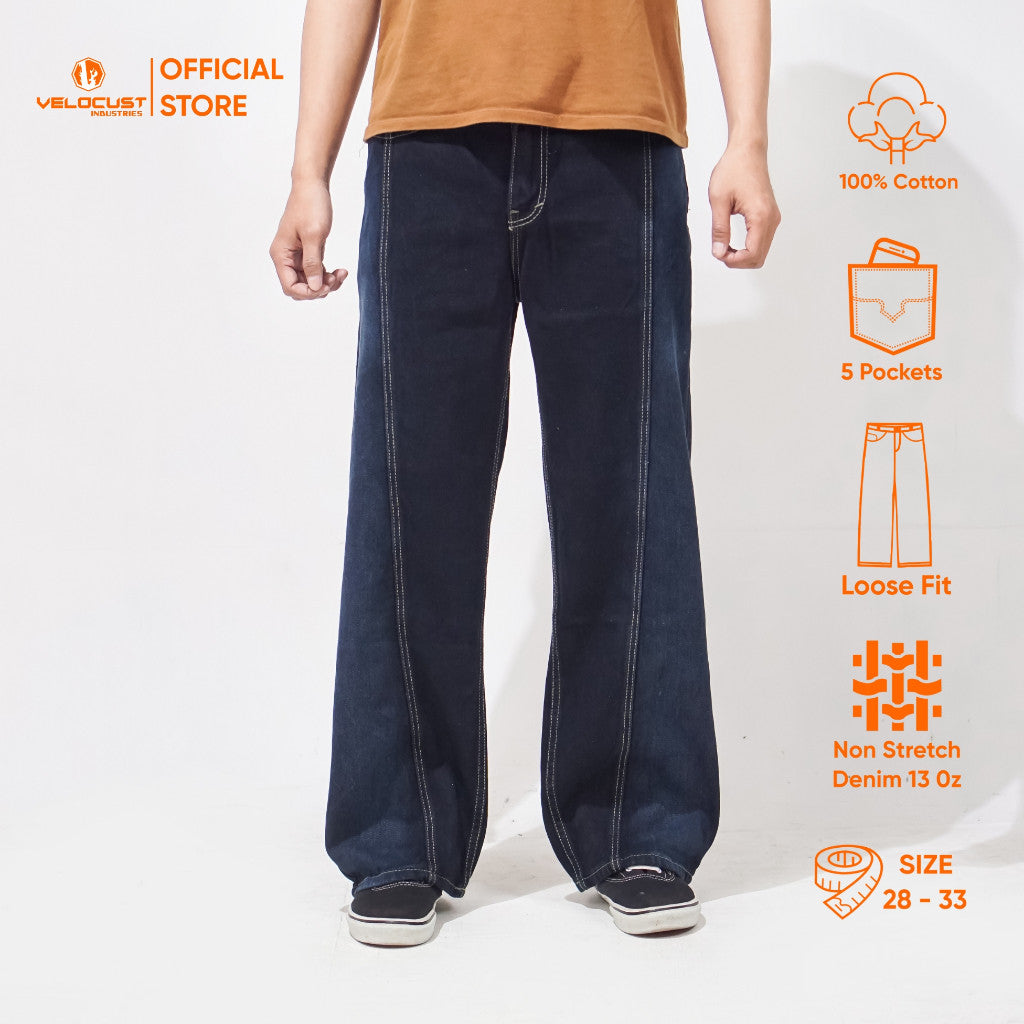 VELOCUST - STRATA Celana Panjang Jeans  Pecah Pola Split Flow Baggy Barrel Denim Jeans