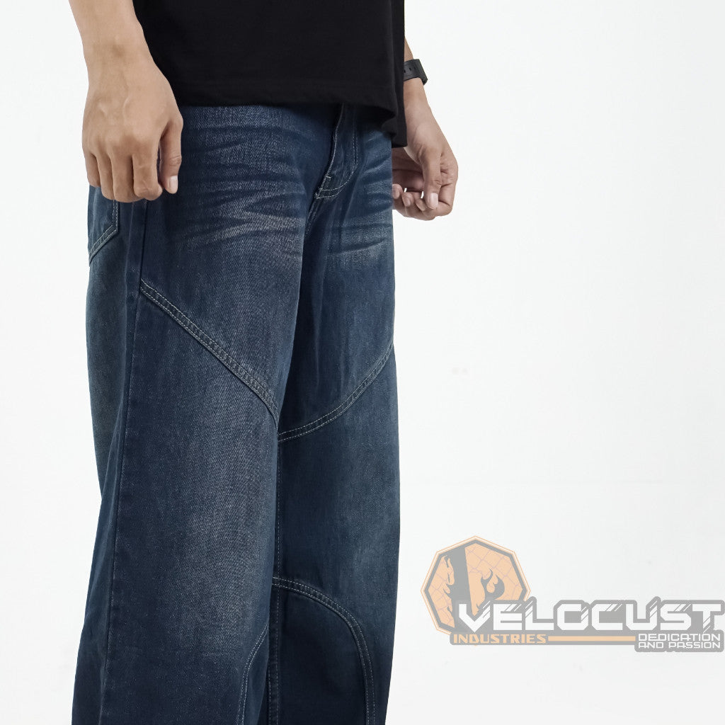 VELOCUST - CHIROPTERA Celana Panjang Jeans Lengkung Panel Curved Wave Stitch Washing Vintage Jeans