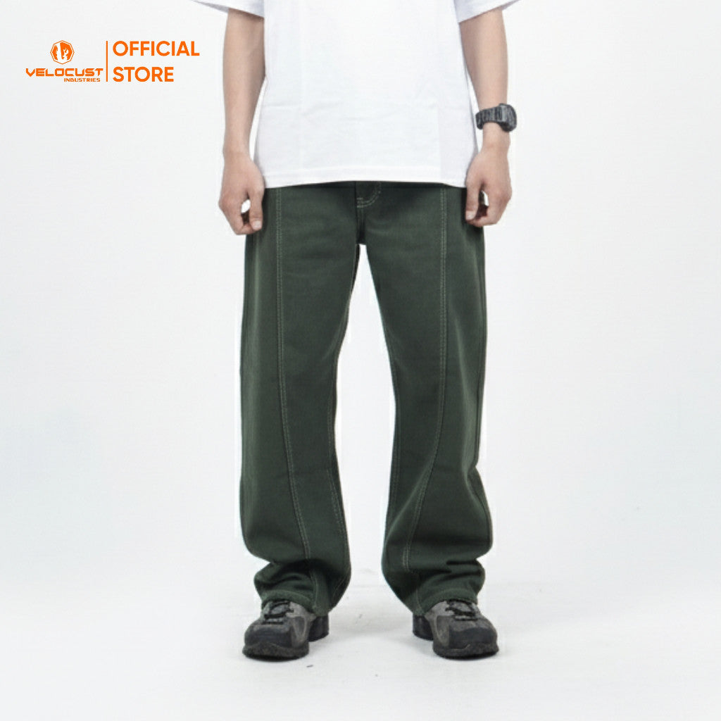 VELOCUST - STRATA Celana Panjang Jeans  Pecah Pola Split Flow Baggy Barrel Denim Jeans
