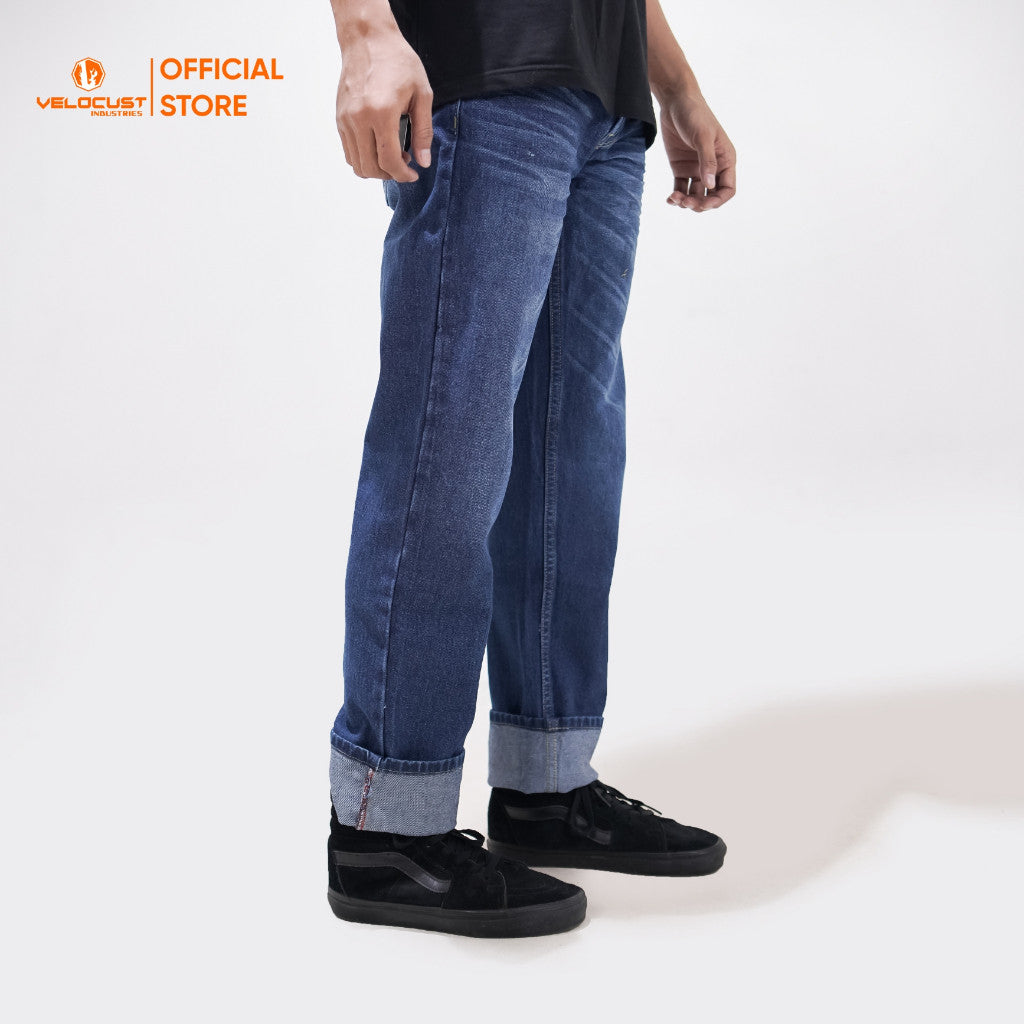 VELOCUST - ORTHOS Celana Panjang Jeans Selvedge Accent Wringkle Standard Reguler Fit Denim Washing 13 oz