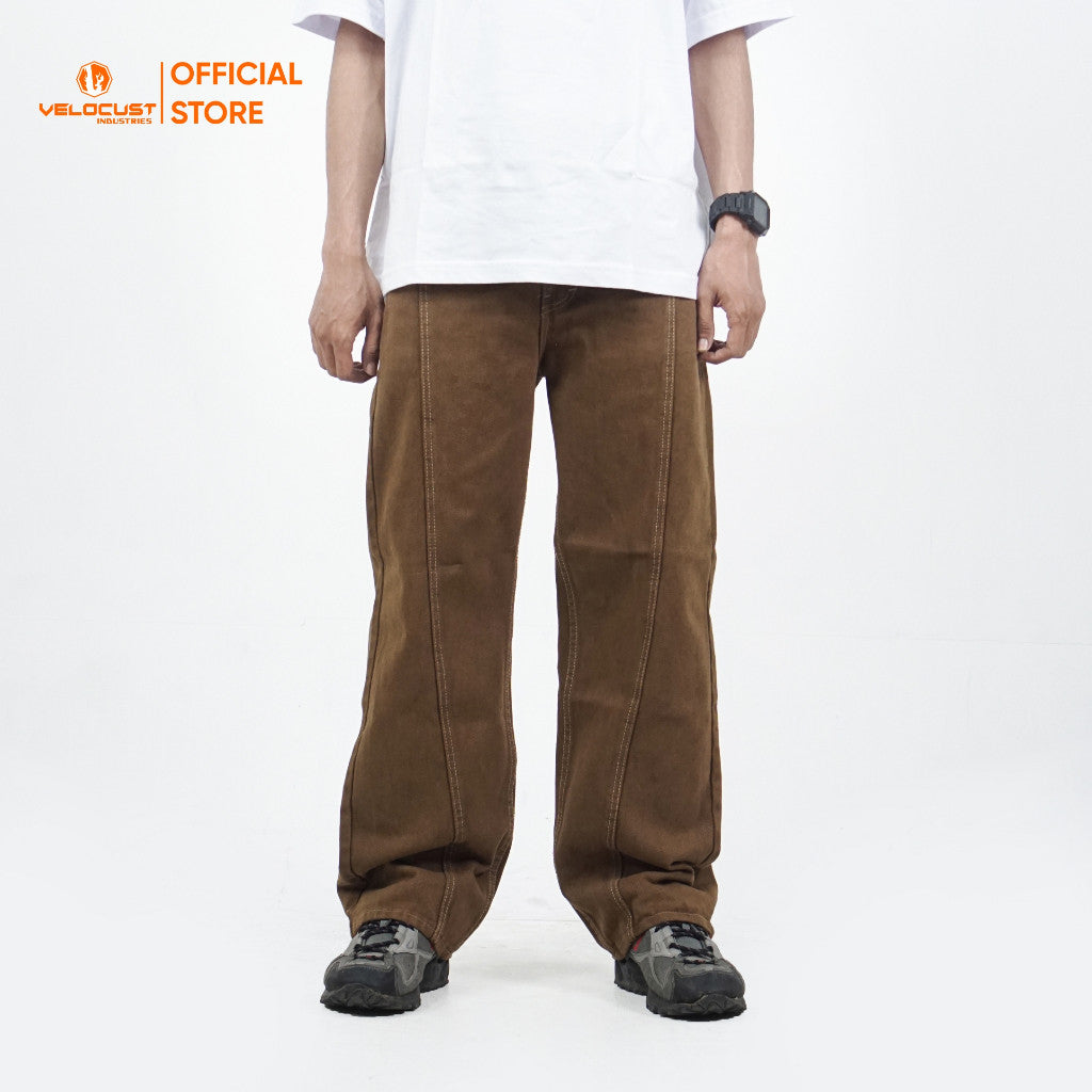 VELOCUST - STRATA Celana Panjang Jeans  Pecah Pola Split Flow Baggy Barrel Denim Jeans