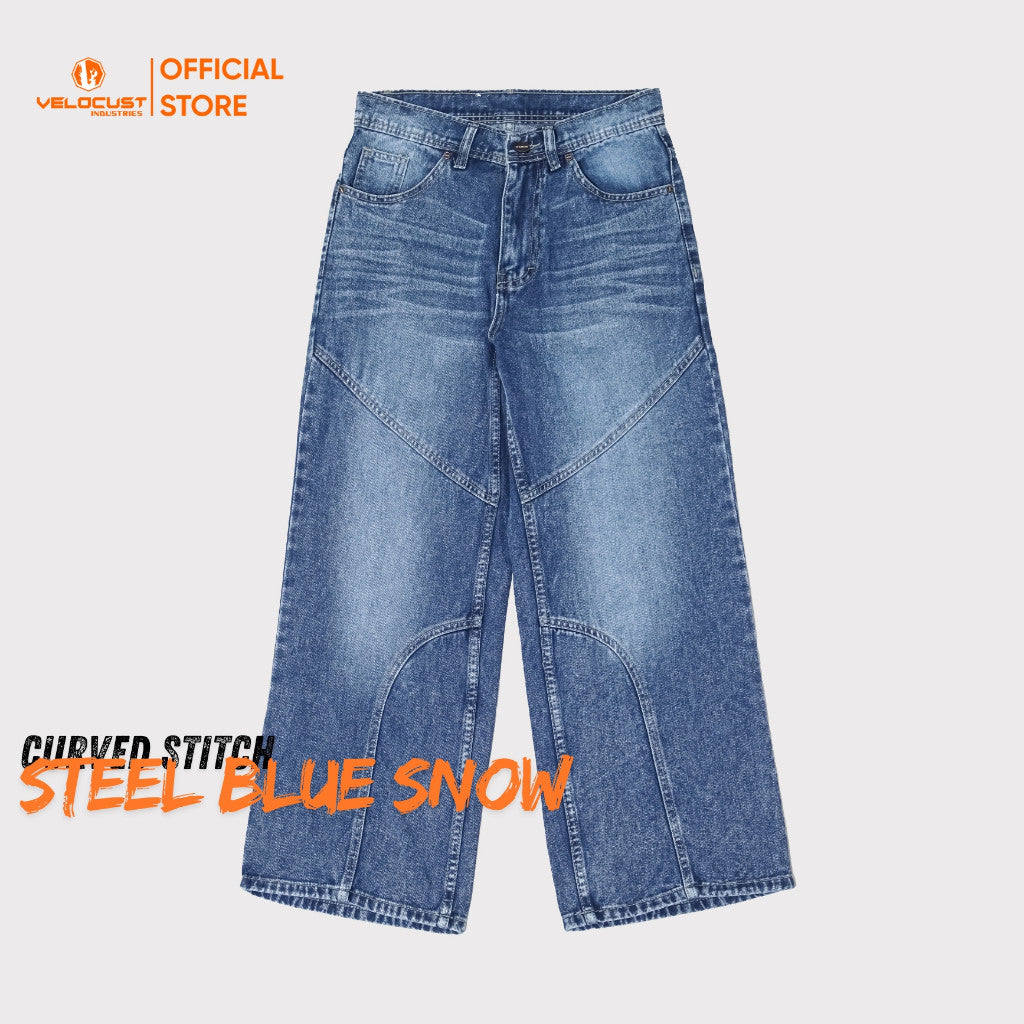 VELOCUST - CHIROPTERA Celana Panjang Jeans Lengkung Panel Curved Wave Stitch Washing Vintage Jeans