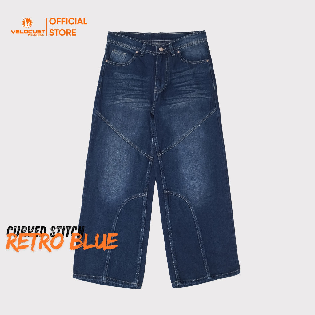 VELOCUST - CHIROPTERA Celana Panjang Jeans Lengkung Panel Curved Wave Stitch Washing Vintage Jeans