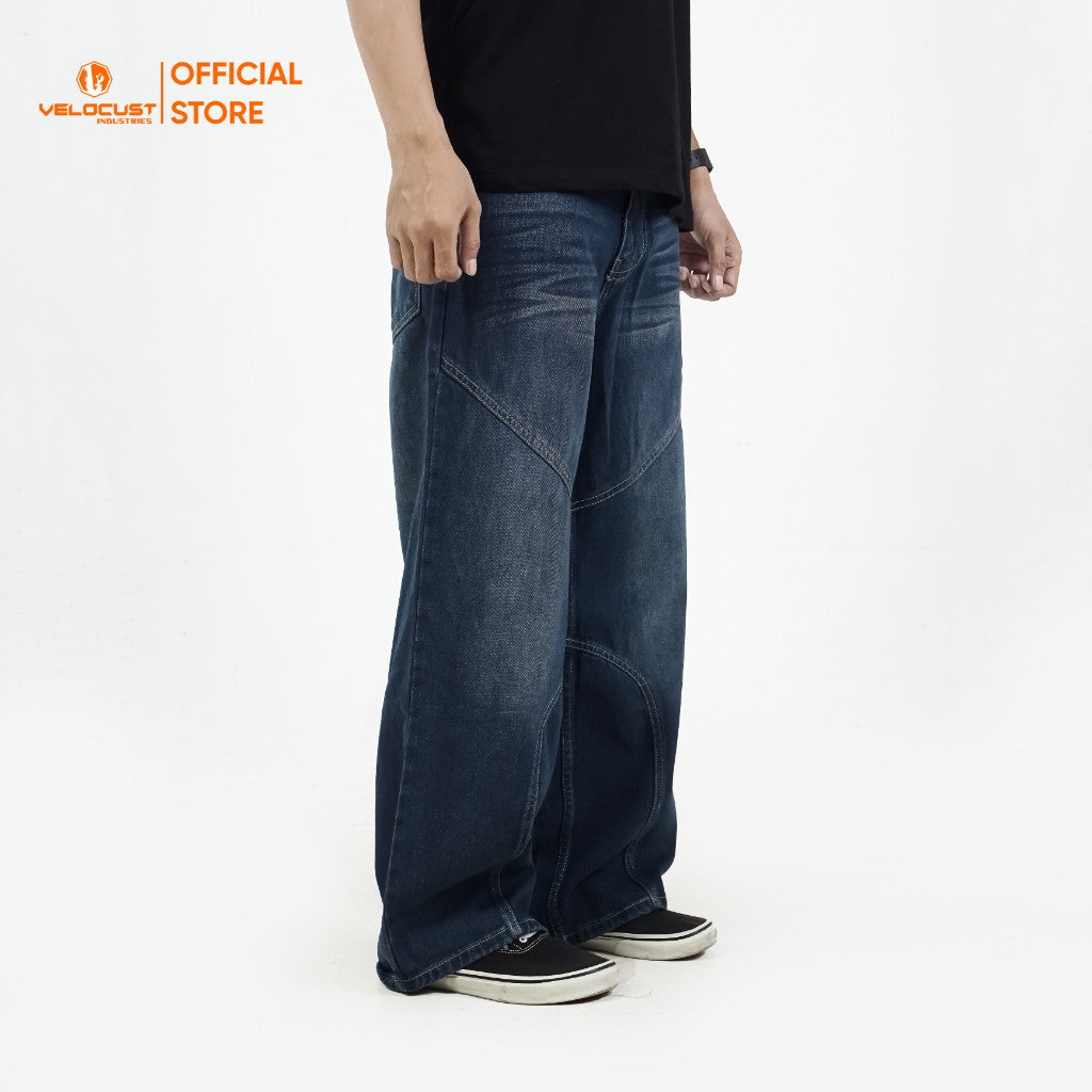 VELOCUST - CHIROPTERA Celana Panjang Jeans Lengkung Panel Curved Wave Stitch Washing Vintage Jeans