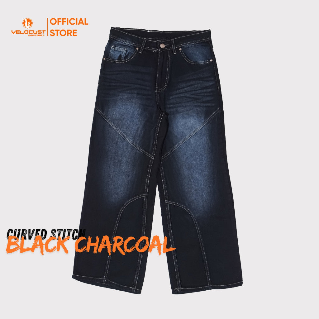 VELOCUST - CHIROPTERA Celana Panjang Jeans Lengkung Panel Curved Wave Stitch Washing Vintage Jeans