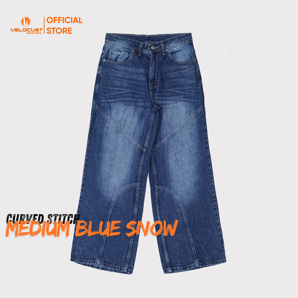 VELOCUST - CHIROPTERA Celana Panjang Jeans Lengkung Panel Curved Wave Stitch Washing Vintage Jeans