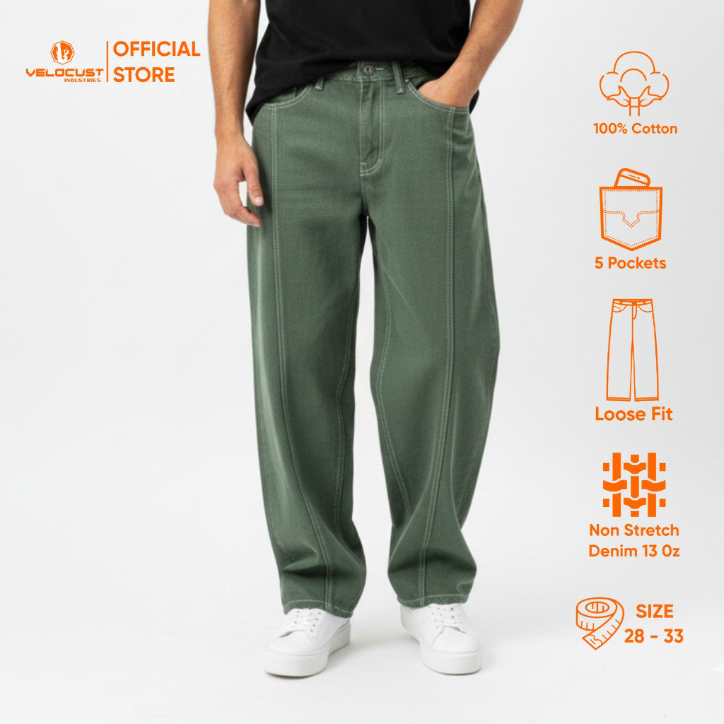 VELOCUST - STRATA Celana Panjang Jeans  Pecah Pola Split Flow Baggy Barrel Denim Earth Tone