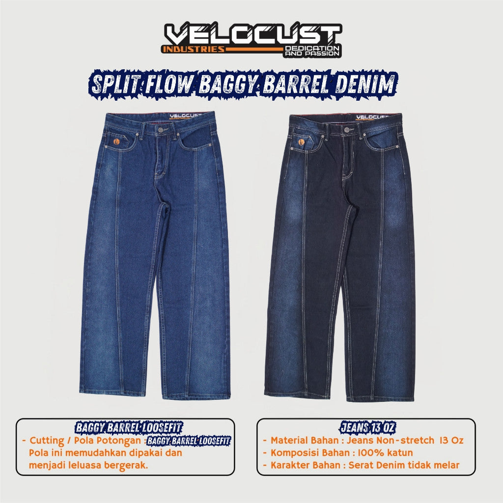 VELOCUST - STRATA Celana Panjang Jeans  Pecah Pola Split Flow Baggy Barrel Denim Earth Tone