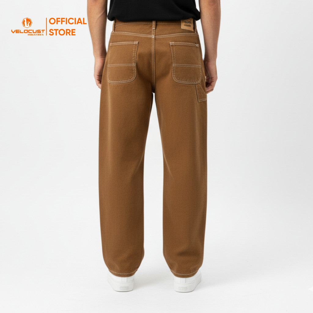 VELOCUST - STRATA Celana Panjang Jeans  Pecah Pola Split Flow Baggy Barrel Denim Earth Tone