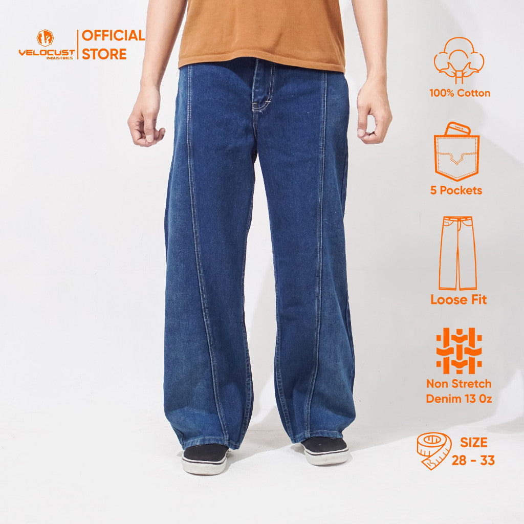 VELOCUST - STRATA Celana Panjang Jeans  Pecah Pola Split Flow Baggy Barrel Denim Earth Tone