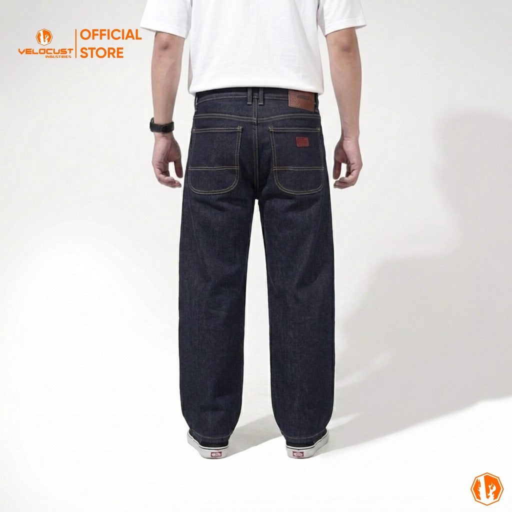 VELOCUST - GENESIS Celana Panjang Jeans Loosefit Loose Pants Raw Denim Indigo Blue & Black