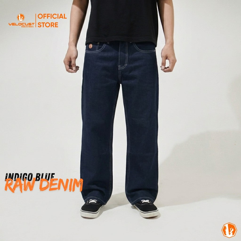 VELOCUST - GENESIS Celana Panjang Jeans Loosefit Loose Pants Raw Denim Indigo Blue & Black