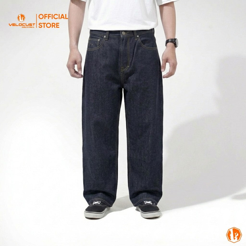 VELOCUST - GENESIS Celana Panjang Jeans Loosefit Loose Pants Raw Denim Indigo Blue & Black