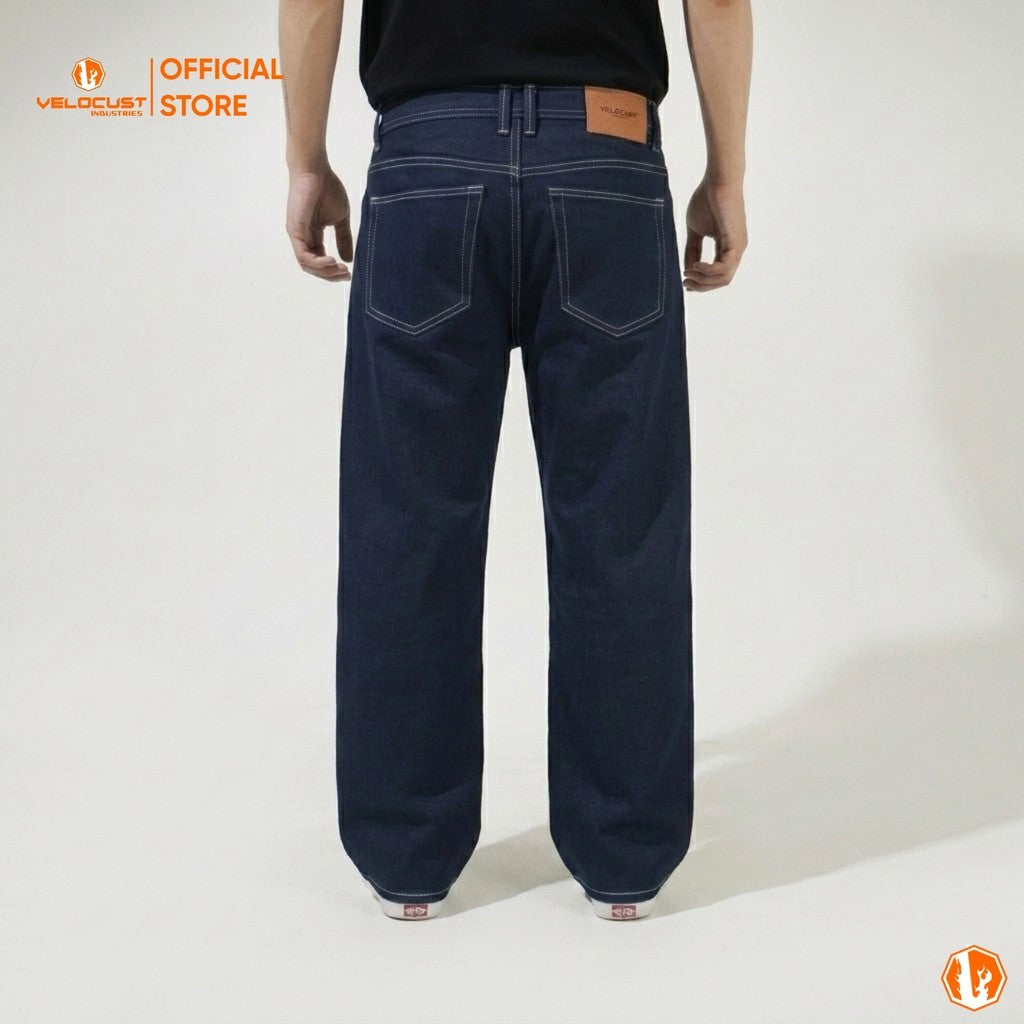 VELOCUST - GENESIS Celana Panjang Jeans Loosefit Loose Pants Raw Denim Indigo Blue & Black