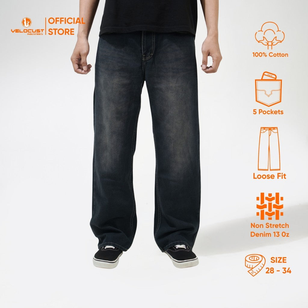 VELOCUST - VESPERA Celana Panjang Jeans Baggy Barrel Denim Washing Classic Light Blue