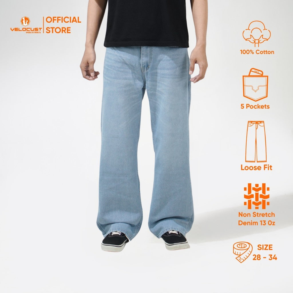 VELOCUST - VESPERA Celana Panjang Jeans Baggy Barrel Denim Washing Classic Light Blue