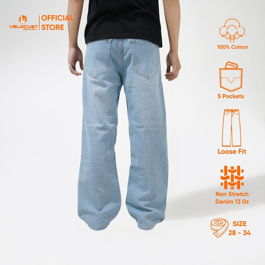 VELOCUST - VESPERA Celana Panjang Jeans Baggy Barrel Denim Washing Classic Light Blue