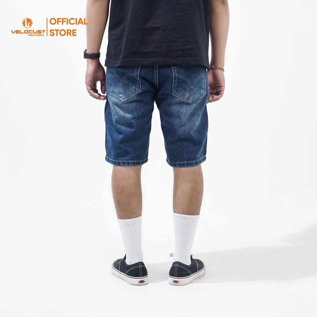 VELOCUST - MARINUS Celana Pendek Jeans Bermuda Wishker Denim Washing