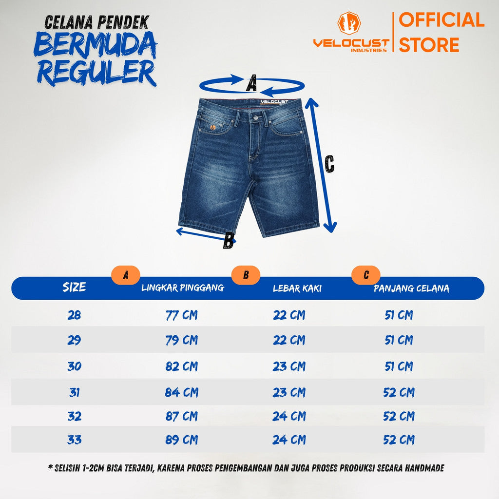 VELOCUST - MARINUS Celana Pendek Jeans Bermuda Wishker Denim Washing