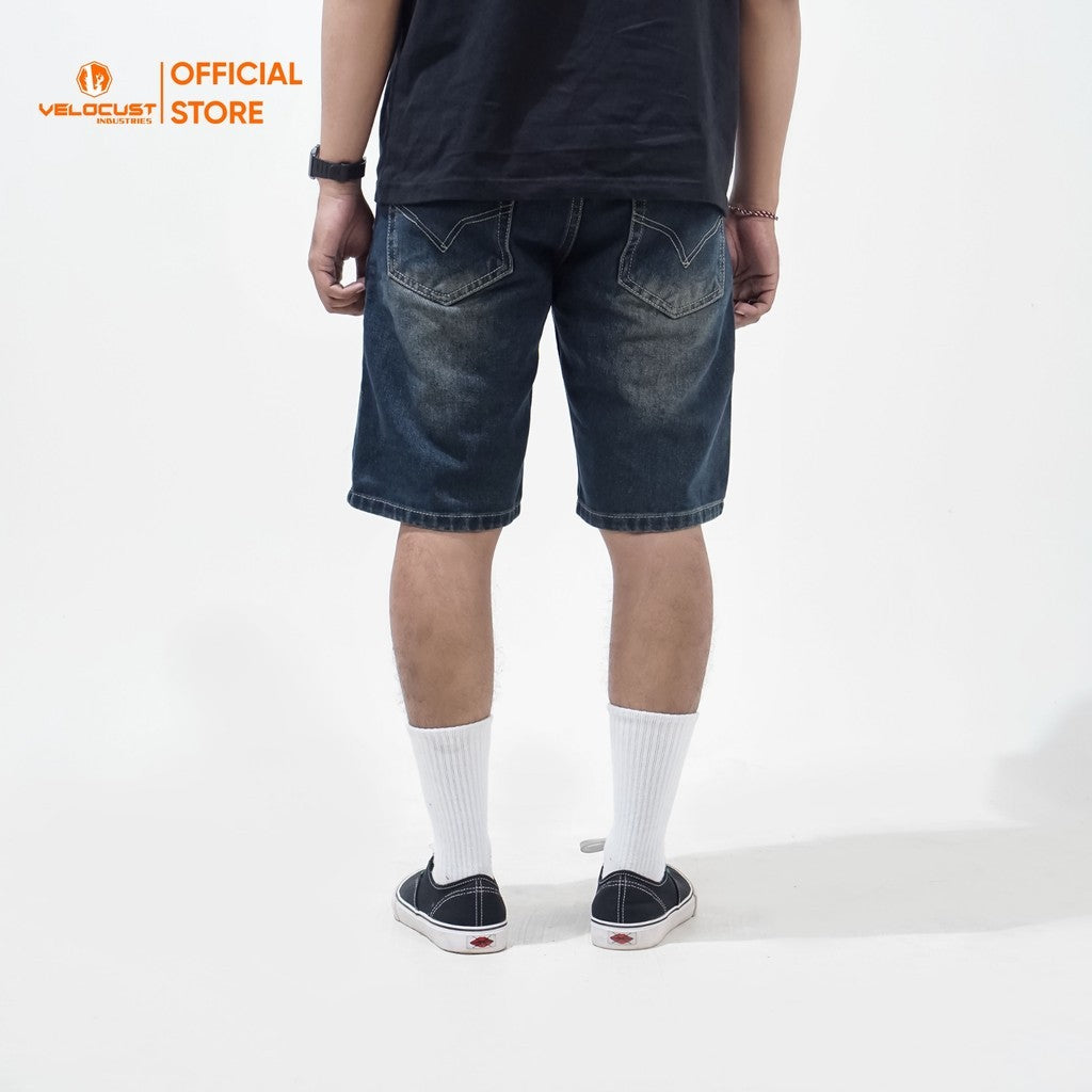 VELOCUST - MARINUS Celana Pendek Jeans Bermuda Wishker Denim Washing