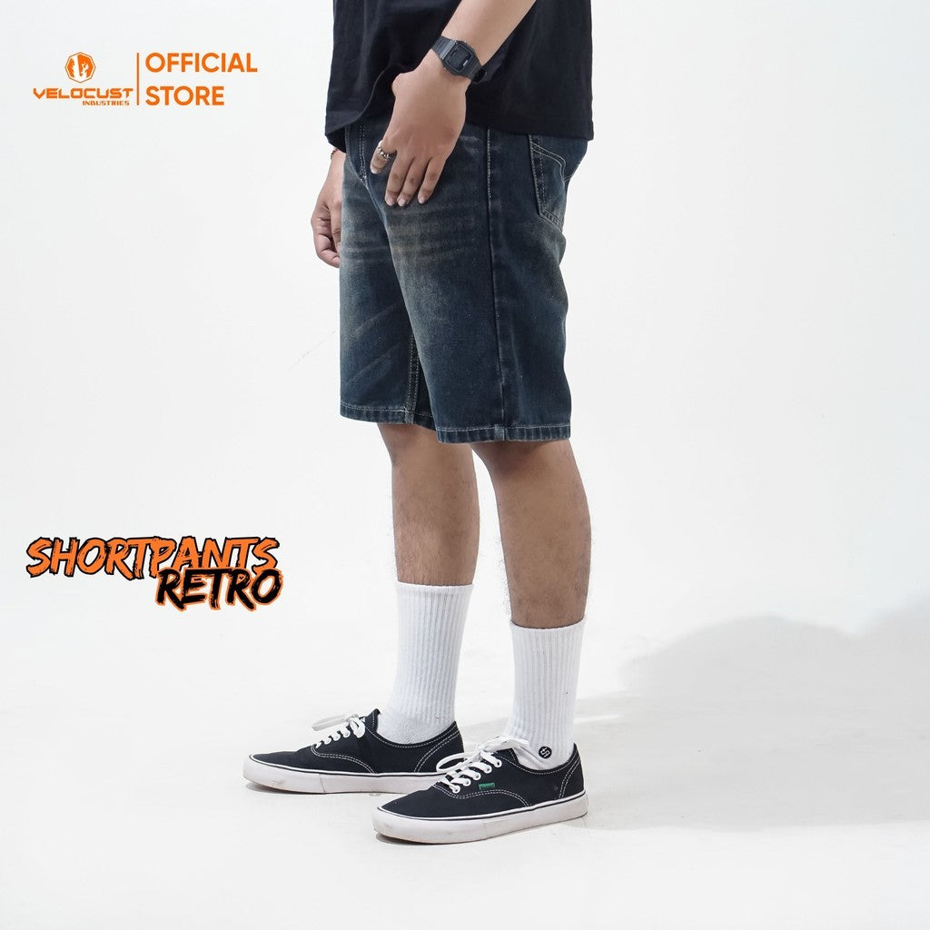VELOCUST - MARINUS Celana Pendek Jeans Bermuda Wishker Denim Washing
