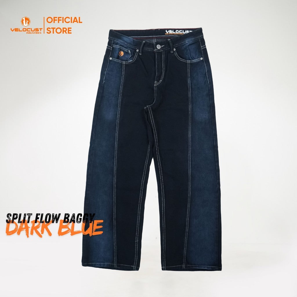 VELOCUST - STRATA Celana Panjang Jeans  Pecah Pola Split Flow Baggy Barrel Denim Jeans