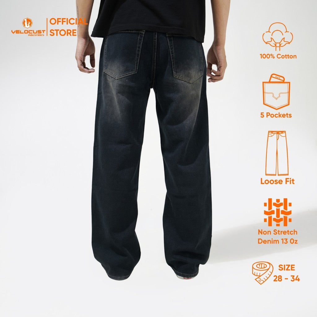 VELOCUST - VESPERA Celana Panjang Jeans Baggy Barrel Denim Washing Classic Light Blue