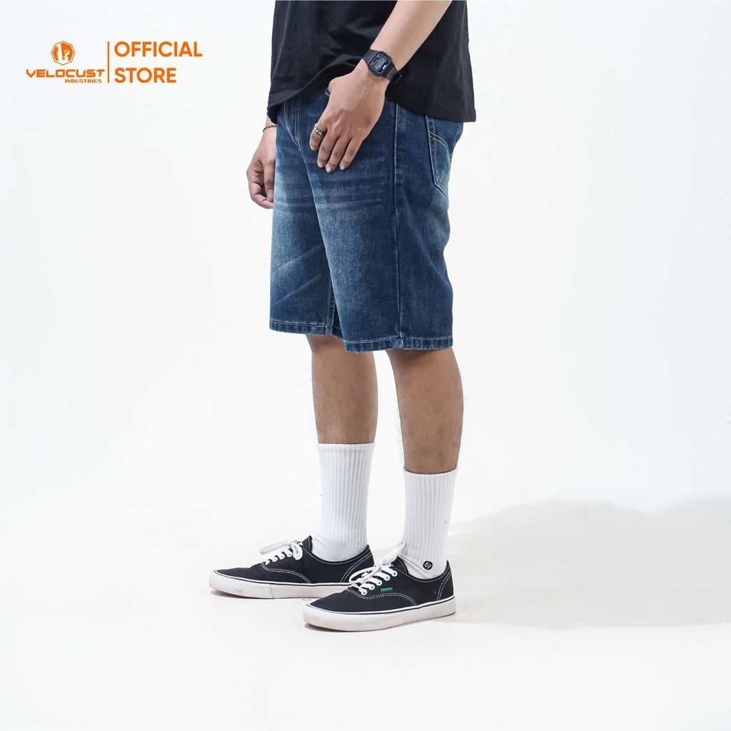 VELOCUST - MARINUS Celana Pendek Jeans Bermuda Wishker Denim Washing